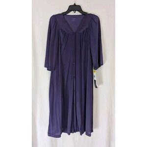 Exquisite Form Nylon Short Sleeve Knee Length Button Nightgown Sz M Purple